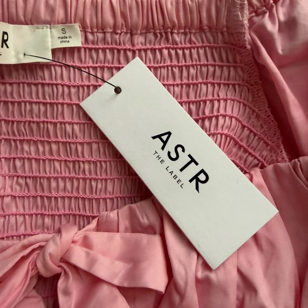 Astr The Label Smocked Pink Puff Peplum Sleeve Blouse Size S Cottagecore Boho